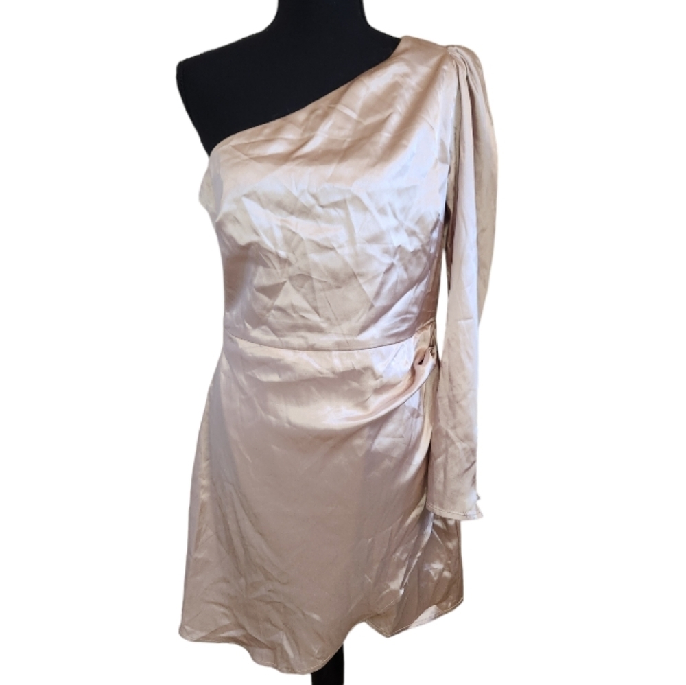ALTAR'D STATE satin one shoulder prom cocktail mini dress cream sz large